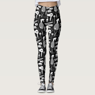 Chic Retro Black & White Haair Salon Tools Muster Leggings