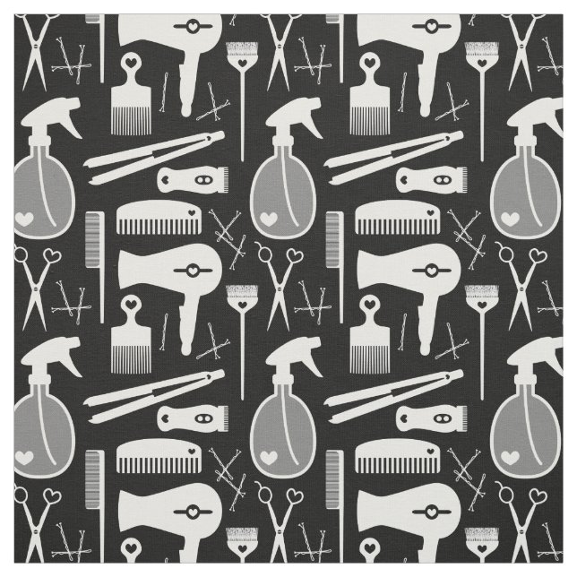Chic Retro Black & White Hair Salon Tools Stoff (Muster)