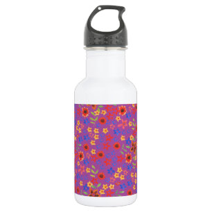 Chic Retro Blumendruck auf Magenta Wasserflasche