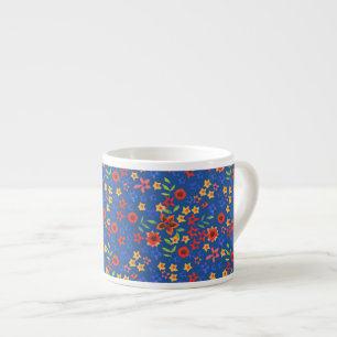 Chic Retro Blumenprint auf blauem Espresso-Becher Espressotasse