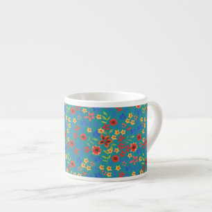 Chic Retro Blumenprint auf Teal Espressotasse