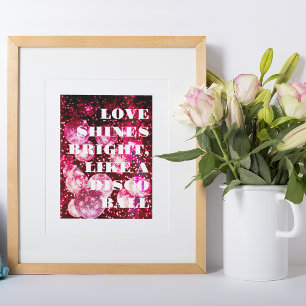 Chic Retro Bold Disco-Kugel Rosa Wandkunst Fotodruck