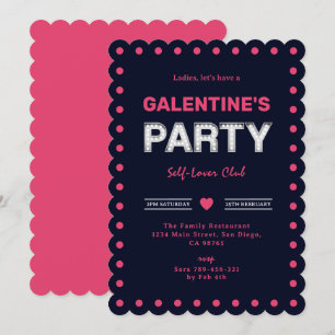 Chic Retro Bold Pink Navy Blue Galentine Party Einladung