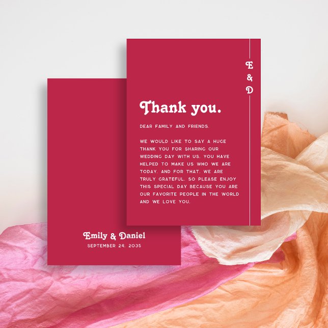 Chic Retro Bright Hot Pink Wedding Vielen Dank Platzkarte (Von Creator hochgeladen)