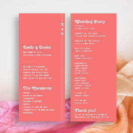 Chic Retro Coral Pink Monogram Wedding Program Programm