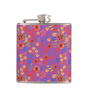 Chic Retro Floral Mini-Print auf Magenta Hip Flask Flachmann