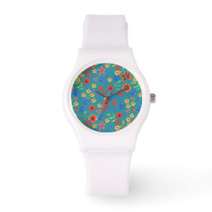 Chic Retro Floral Print auf Aquamariner Armbanduhr