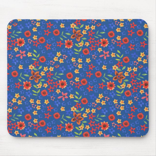 Chic Retro Floral Print auf Blue Mousepad (Vorne)