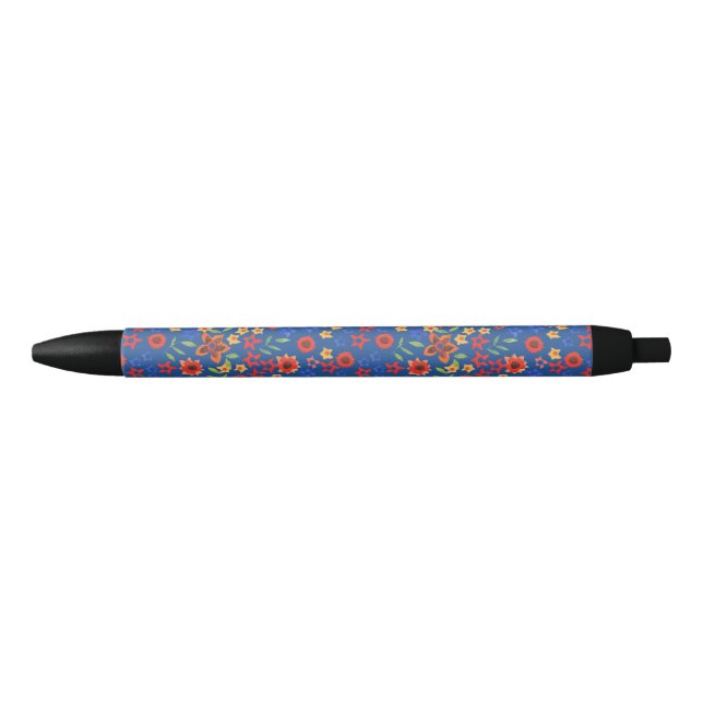 Chic Retro Floral Print auf Blue Pen Kugelschreiber (Vorderseite)