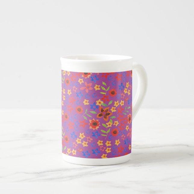 Chic Retro Floral Print auf Magenta Knochen China  Prozellantasse (Vorderseite Rechts)