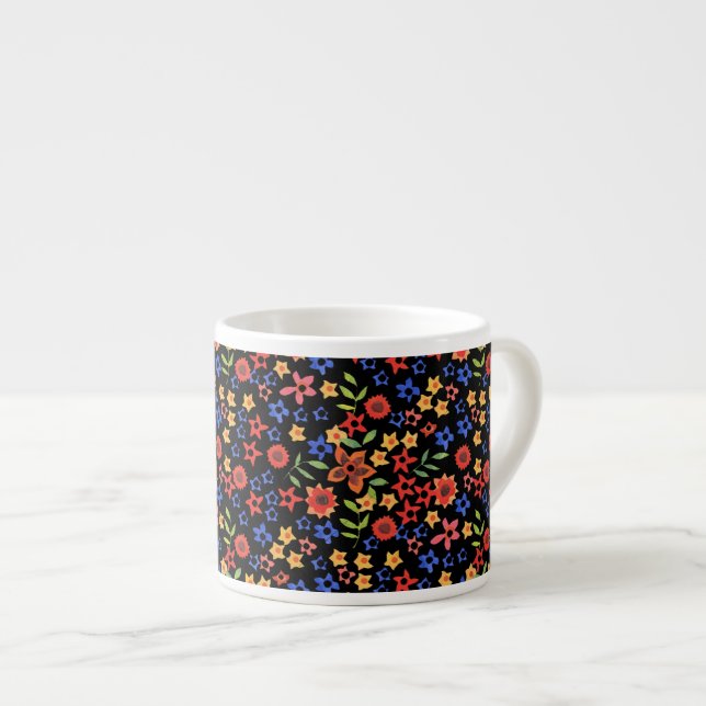 Chic Retro Floral Print Custom Espresso Tasse (Vorderseite Rechts)