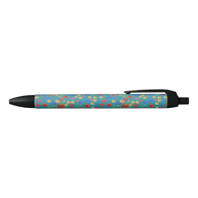 Chic Retro Floral Print on Aquamarin Pen Kugelschreiber (Oberseite)