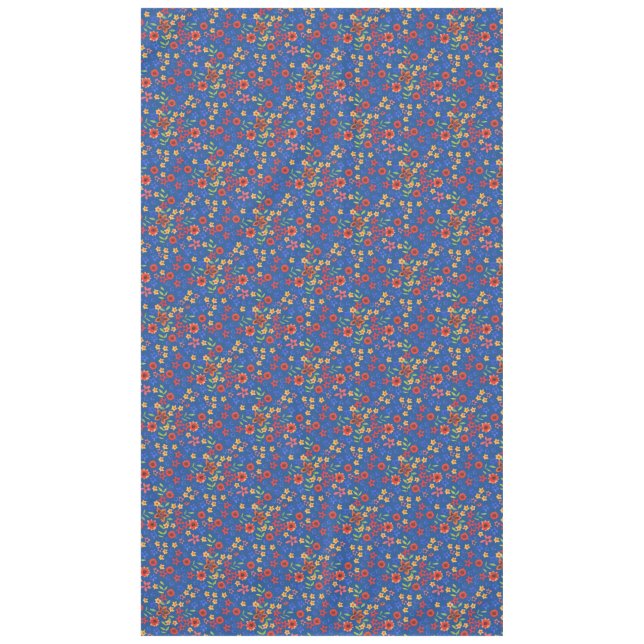 Chic Retro Floral Print on Blue Tableclout Tischdecke (Vorderseite)