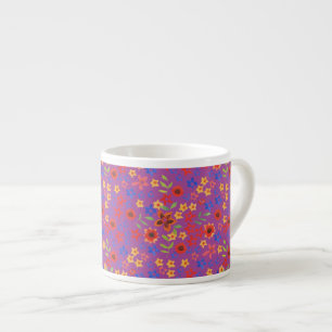 Chic Retro Floral Print on Magenta Espresso Tasse
