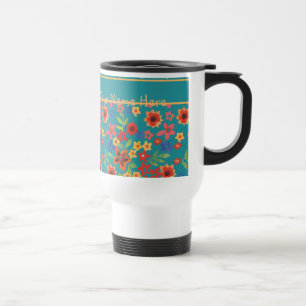 Chic Retro Floral Prints auf Aquamariner benutzerd Reisebecher