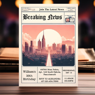 Chic Retro Herren Erwachsene Zeitung 30. Geburtsta Einladung