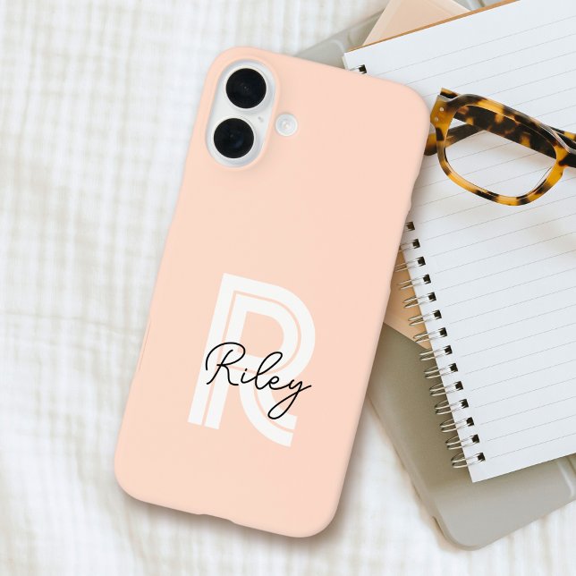 Chic Retro Monogram Script Roush Pink Niedlich Tre iPhone Hülle (Von Creator hochgeladen)