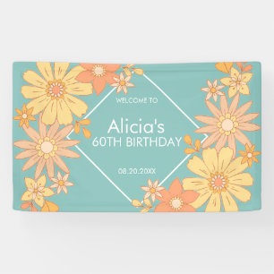 Chic Retro Orange Pfirsich Flora Grün 60. Geburtst Banner