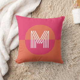 Chic Retro Orange Pink Geometrisch Modernes Monogr Kissen