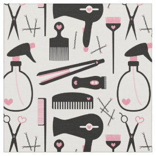 Chic Retro Pink Black Hair Salon Tools Stoff