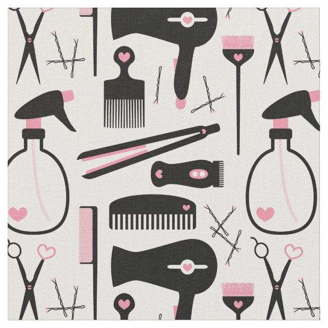 Chic Retro Pink Black Hair Salon Tools Stoff (Nahaufnahme)