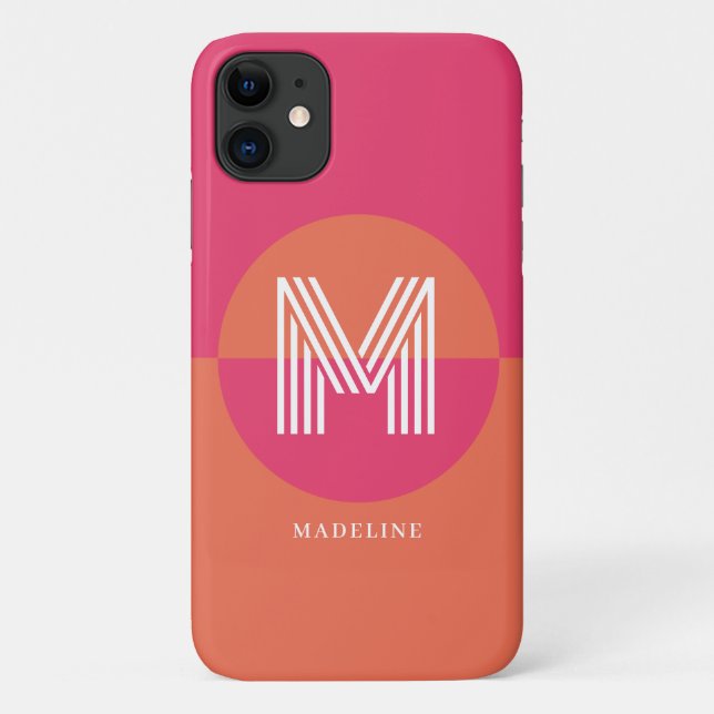 Chic Retro Pink Orange Geometric Modern Monogram Case-Mate iPhone Hülle (Rückseite)