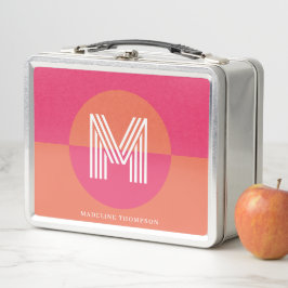 Chic Retro Pink Orange Geometric Modern Monogram Metall Brotdose
