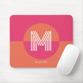 Chic Retro Pink Orange Geometric Modern Monogram Mousepad