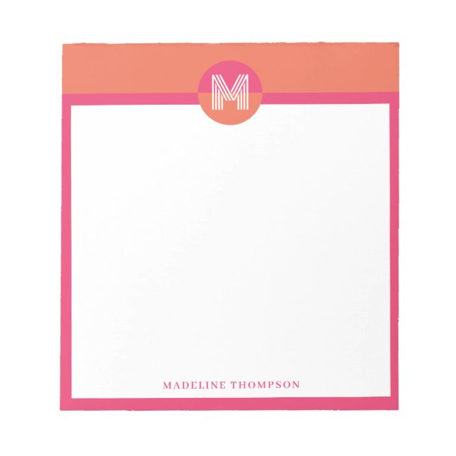 Chic Retro Pink Orange Geometric Modern Monogram Notizblock (Vorderseite)