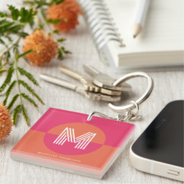 Chic Retro Pink Orange Geometric Modern Monogram Schlüsselanhänger