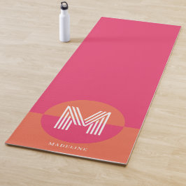 Chic Retro Pink Orange Geometric Modern Monogram Yogamatte