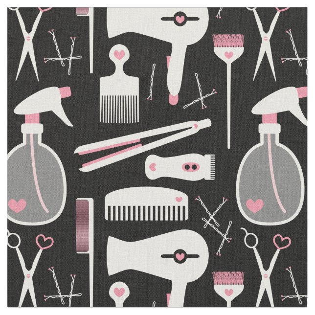 Chic Retro Pink White Black Hair Salon Tools Stoff (Nahaufnahme)