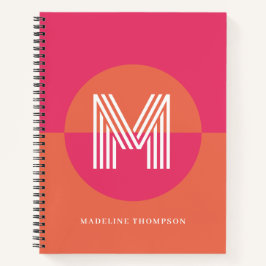 Chic Retro rosa Orange Geometric Modern Monogram Notizbuch