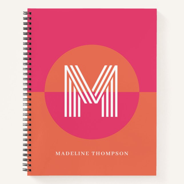 Chic Retro rosa Orange Geometric Modern Monogram Notizbuch (Vorderseite)