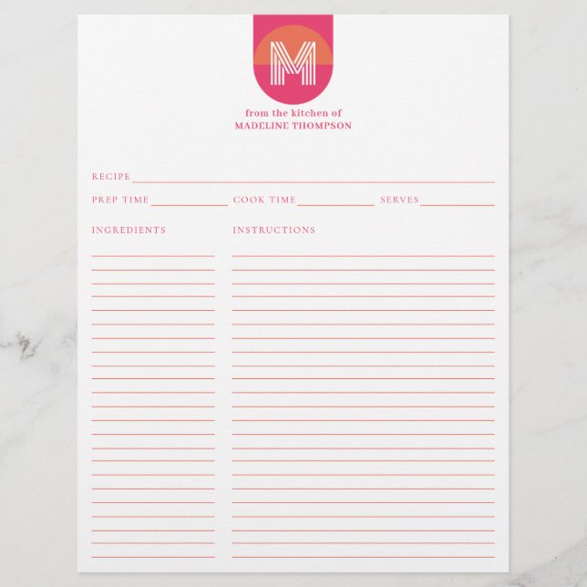 Chic Retro rosa Orange geometrische Monogramm Reze (Vorderseite)