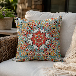 Chic Retro Rot Türkis Aquamarin Kaleidoskop Muste Kissen
