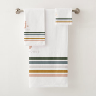 Chic Retro Stripes Monogramm Badhandtuch Set