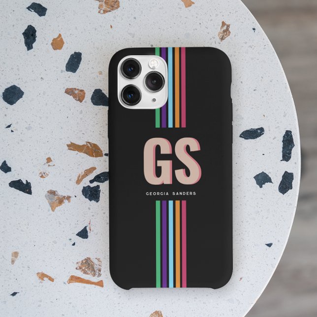Chic Retro Stripes Monogramm Case-Mate iPhone Hülle (Von Creator hochgeladen)