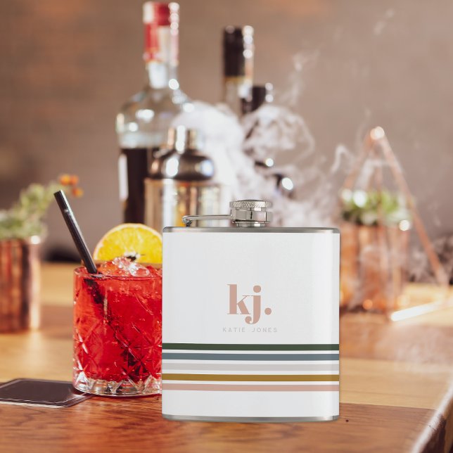 Chic Retro Stripes Monogramm Flachmann (Von Creator hochgeladen)