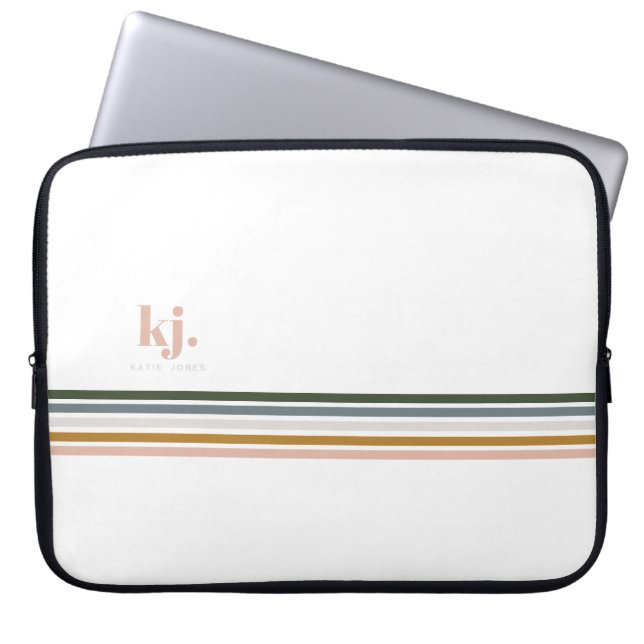 Chic Retro Stripes Monogramm Laptop-Sieb Laptopschutzhülle (Vorderseite)