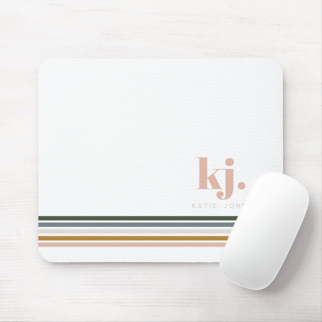 Chic Retro Stripes Monogramm Mousepad (Mit Mouse)