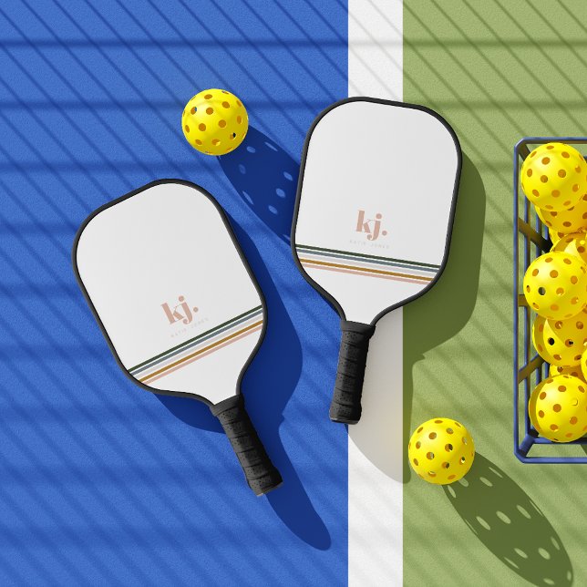 Chic Retro Stripes Monogramm Pickleball Schläger (Von Creator hochgeladen)