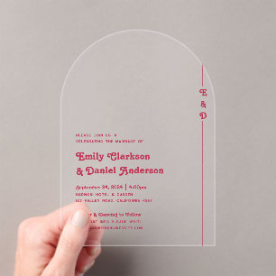 Chic Retro Summer Bright Hot Pink Monogram Wedding Acryleinladungen