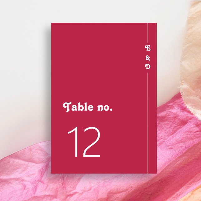 Chic Retro Summer Bright Hot Pink Monogram Wedding Tischnummer (Von Creator hochgeladen)