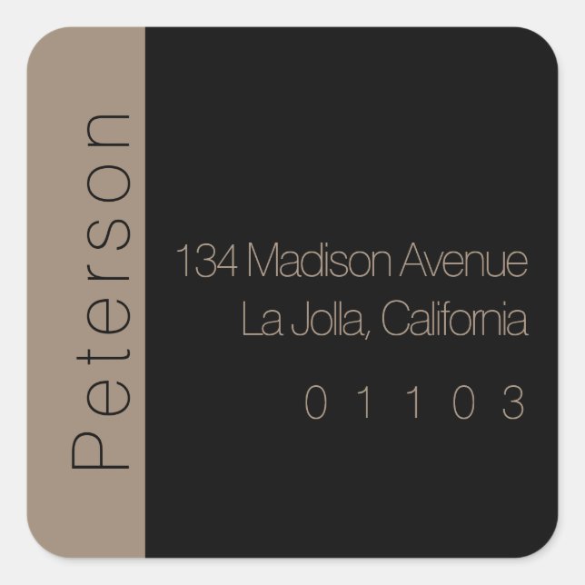 Chic Return Address Label mit seitlichem Akzent Quadratischer Aufkleber (Vorderseite)