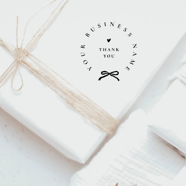 Chic Ribbon Round Elegant Business Name Thank You Gummistempel (Von Creator hochgeladen)