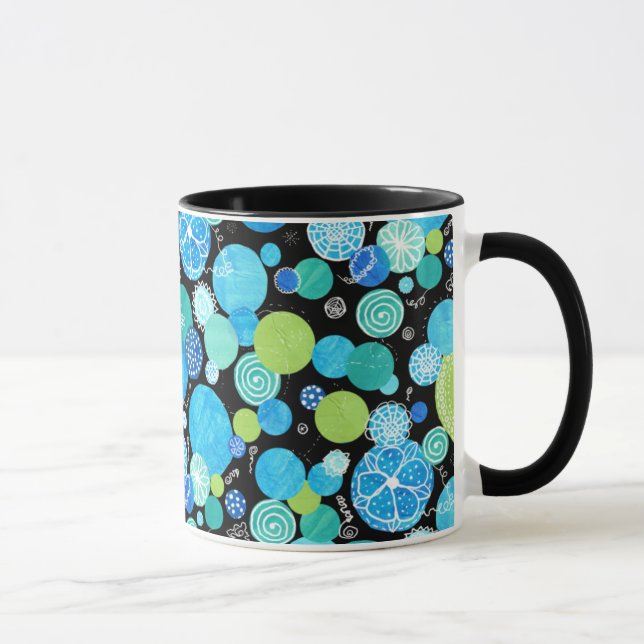 Chic Ringer Tasse, Quirky Blue Moons Muster Tasse (Rechts)