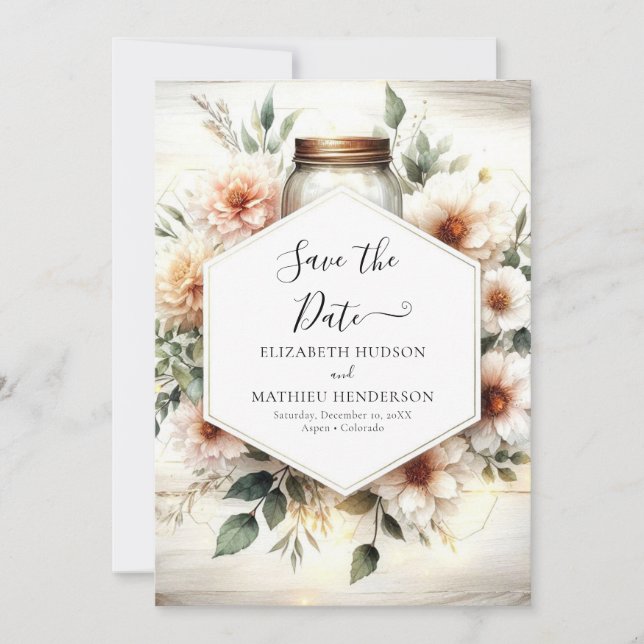 Chic Romance Mason Jar Wedding Save The Date (Vorderseite)