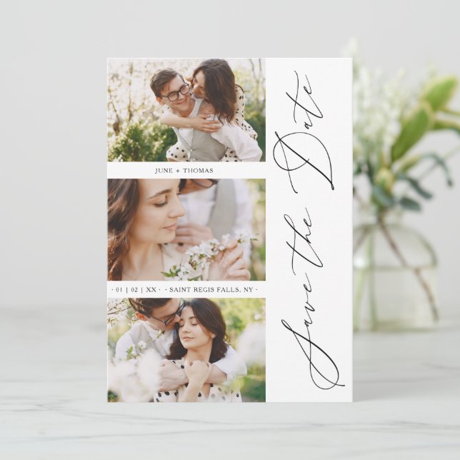 Chic Romantic 3 Photos Wedding Trendy Engagement Save The Date (Stehend Vorderseite)