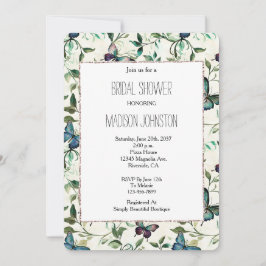 Chic Romantic Blue Butterflies Brautparty Einladung